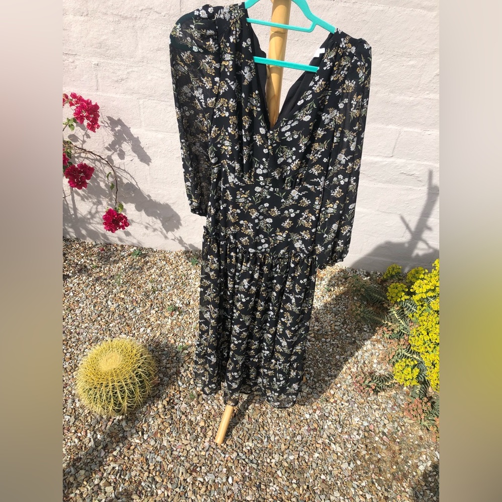ASTR the label bohemian maxi black yellow floral long sleeve dress - Picture 12 of 14